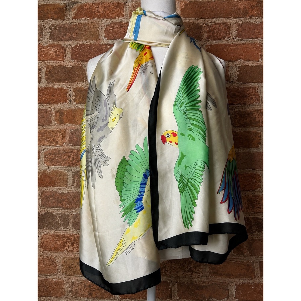 Tropical Bird Oversized Satin Scarf Wrap Resort Wear Vacation Beach Costal
